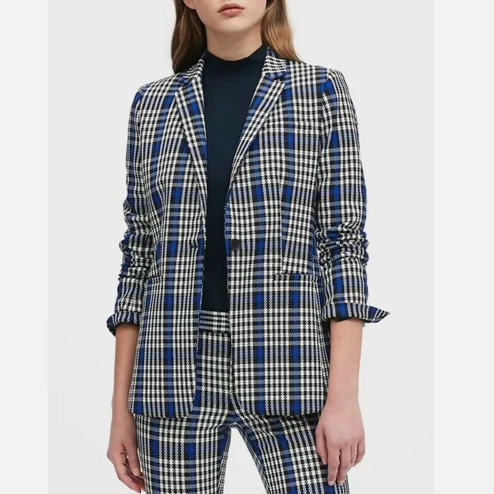 NWT Banana Republic Gingham Plaid Long and Lean Blazer Jacket 10P 10 Petite